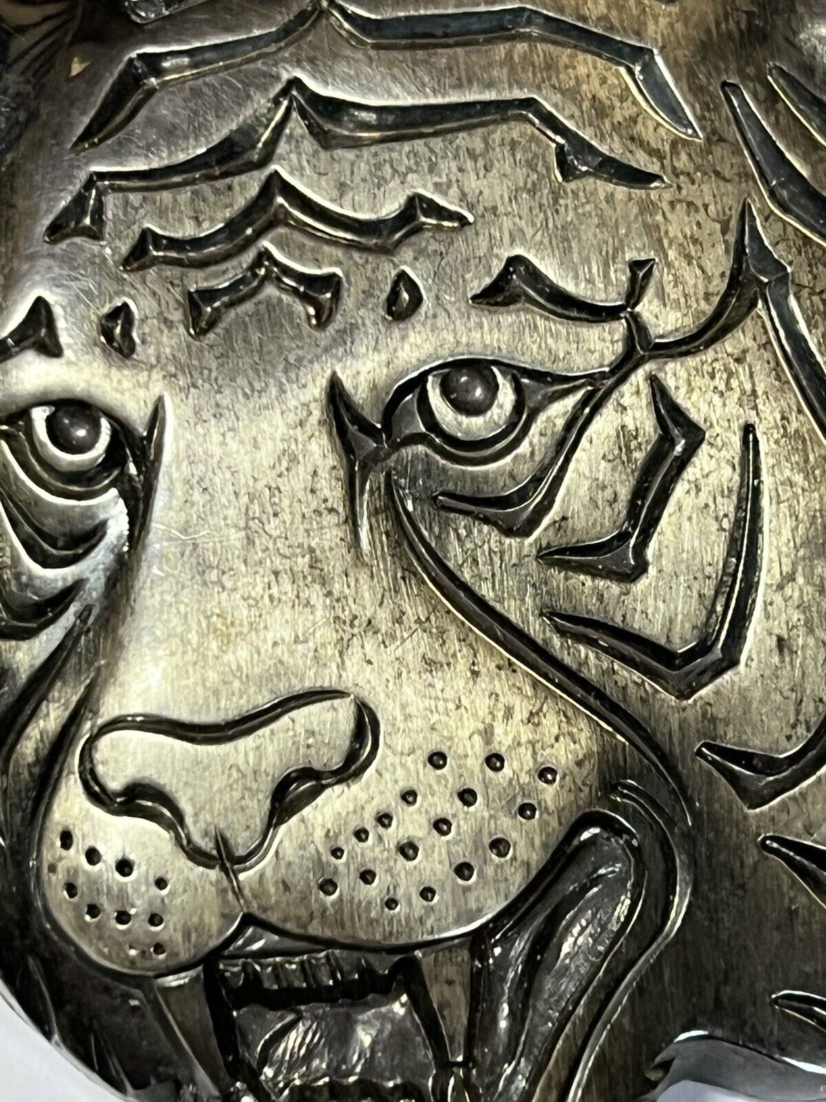 Vintage Large Statement Silver Tone Tiger Brooch