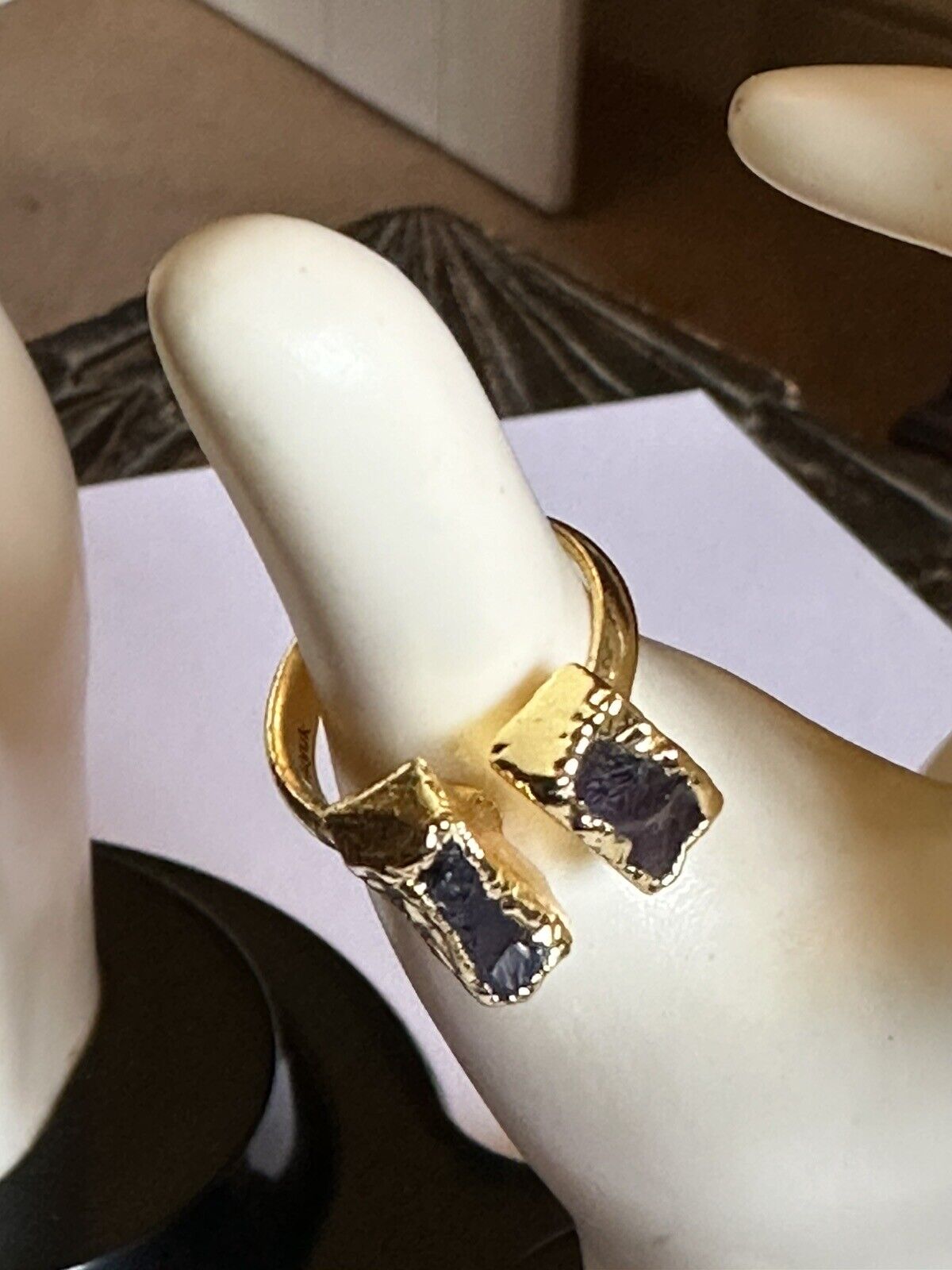 Sefa Huyuk 18k Gold Vermeil Etruscan Raw Dark Amethyst Ring