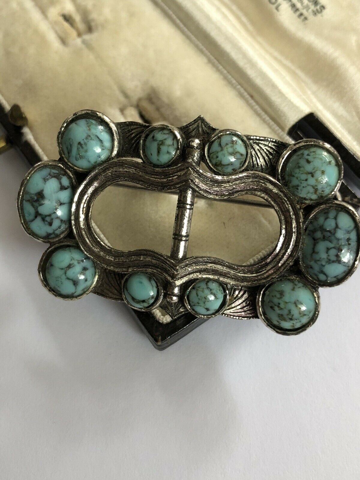 Vintage Silver Tone Faux Turquoise Brooch