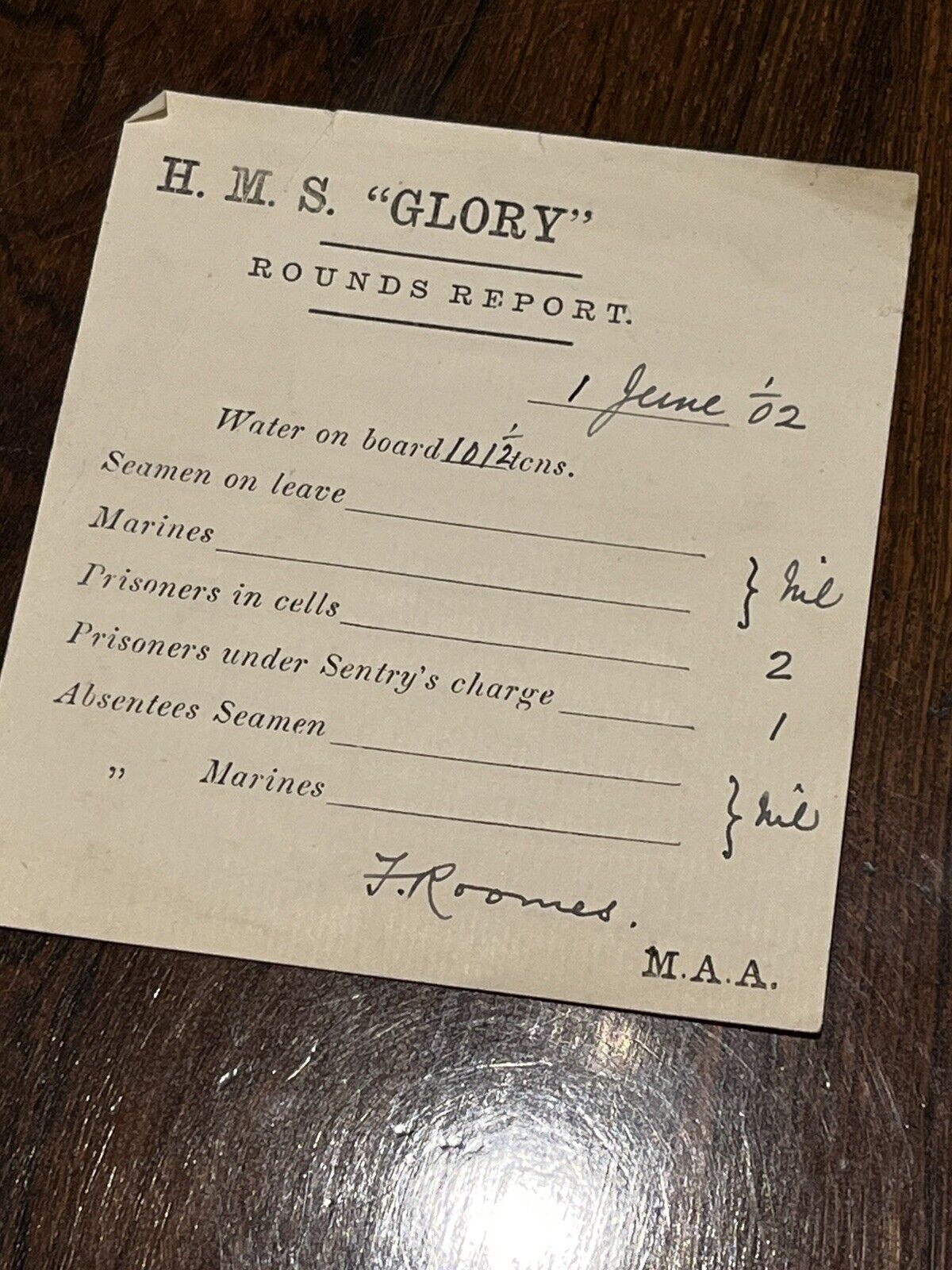 HMS Glory Original Ships Log Rounds Report