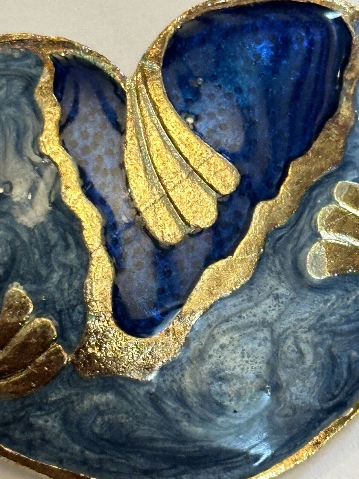 Vintage Gold Tone Blue Enamel Statement Earrings