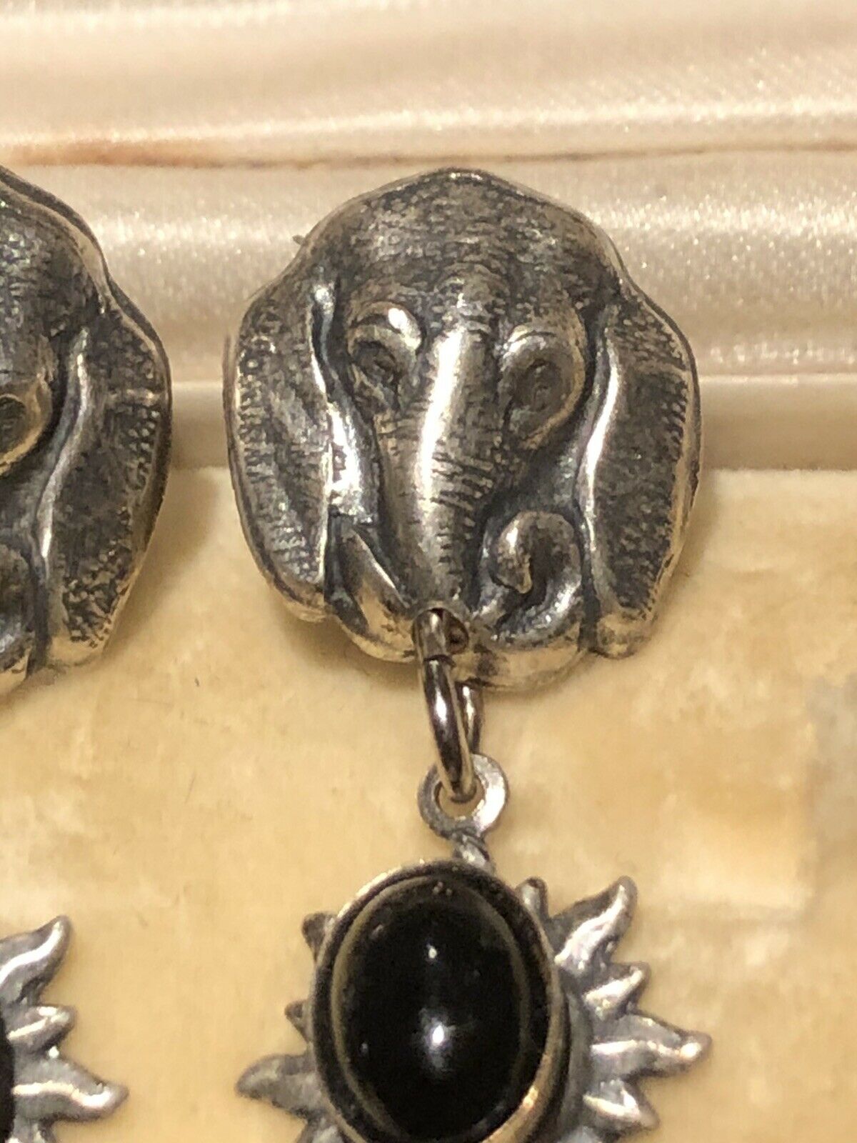 Vintage Silver Tone Elephant Drop Earrings