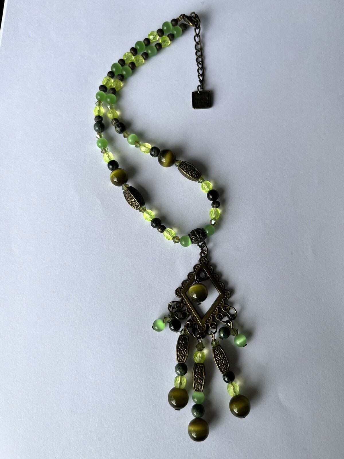 Vintage French Un Jour Ailleurs Green Beaded Necklace
