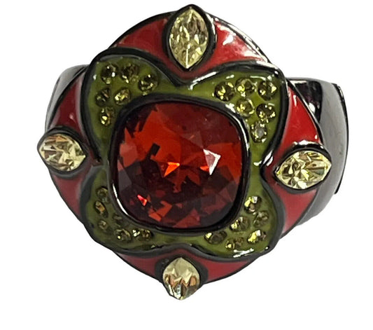 Vintage Designer Guess Orange Stone Gunmetal Ring
