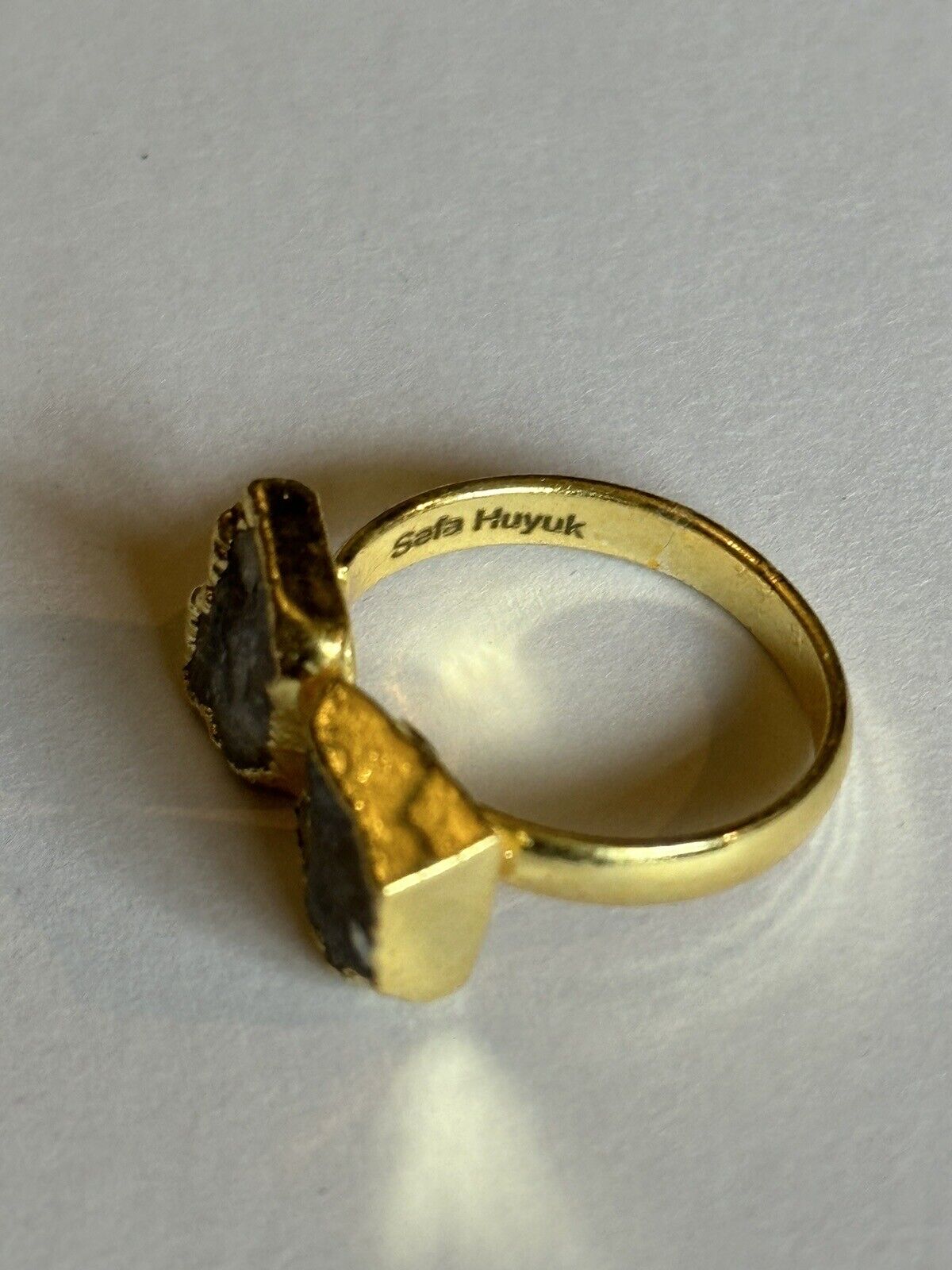 Sefa Huyuk 18k Gold Vermeil Etruscan Raw Grey Rainbow Labradorite Ring