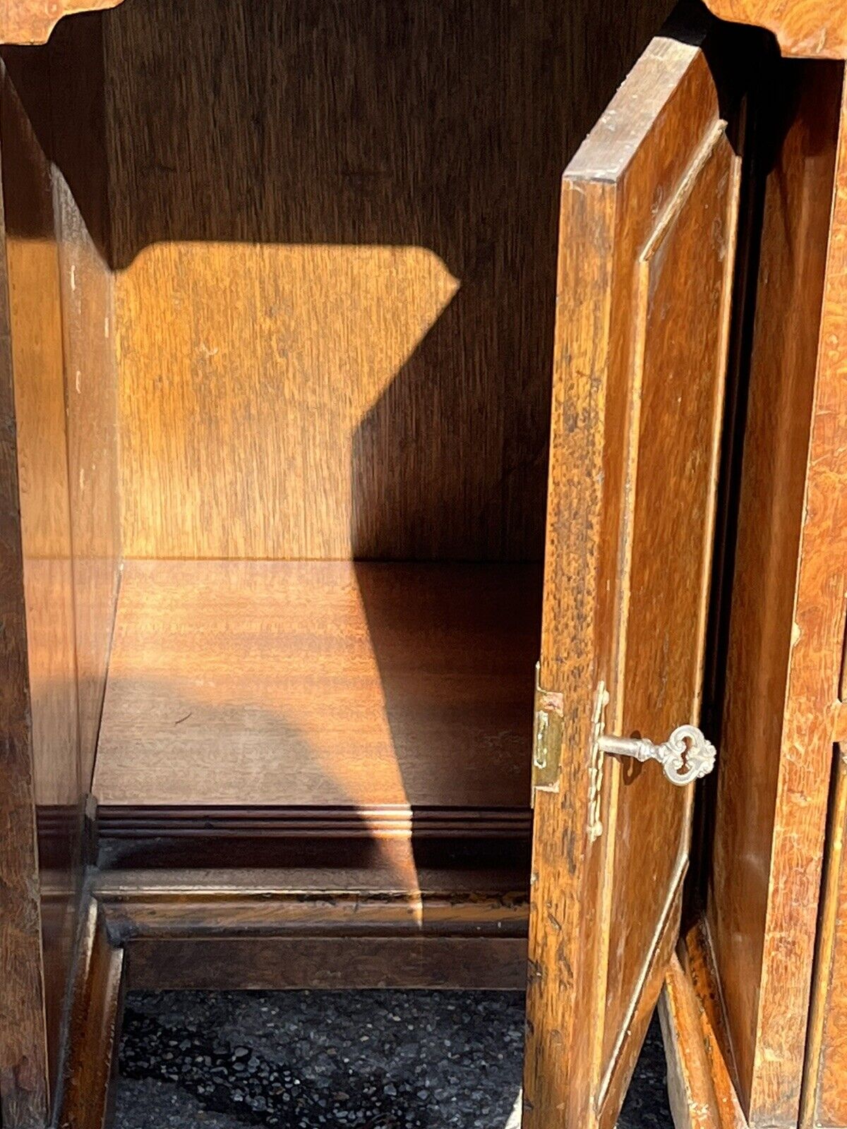 Burr Walnut Kneehole Desk. With Brass Handles And On Bracket Feet