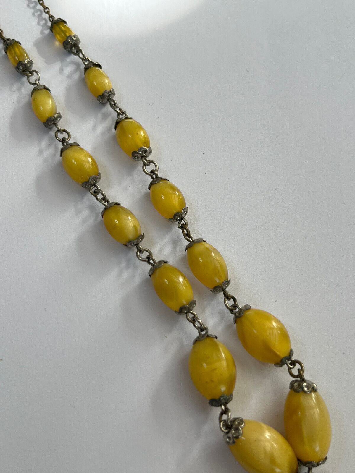 Vintage Old Satin Bead Metal Detail Drop Necklace