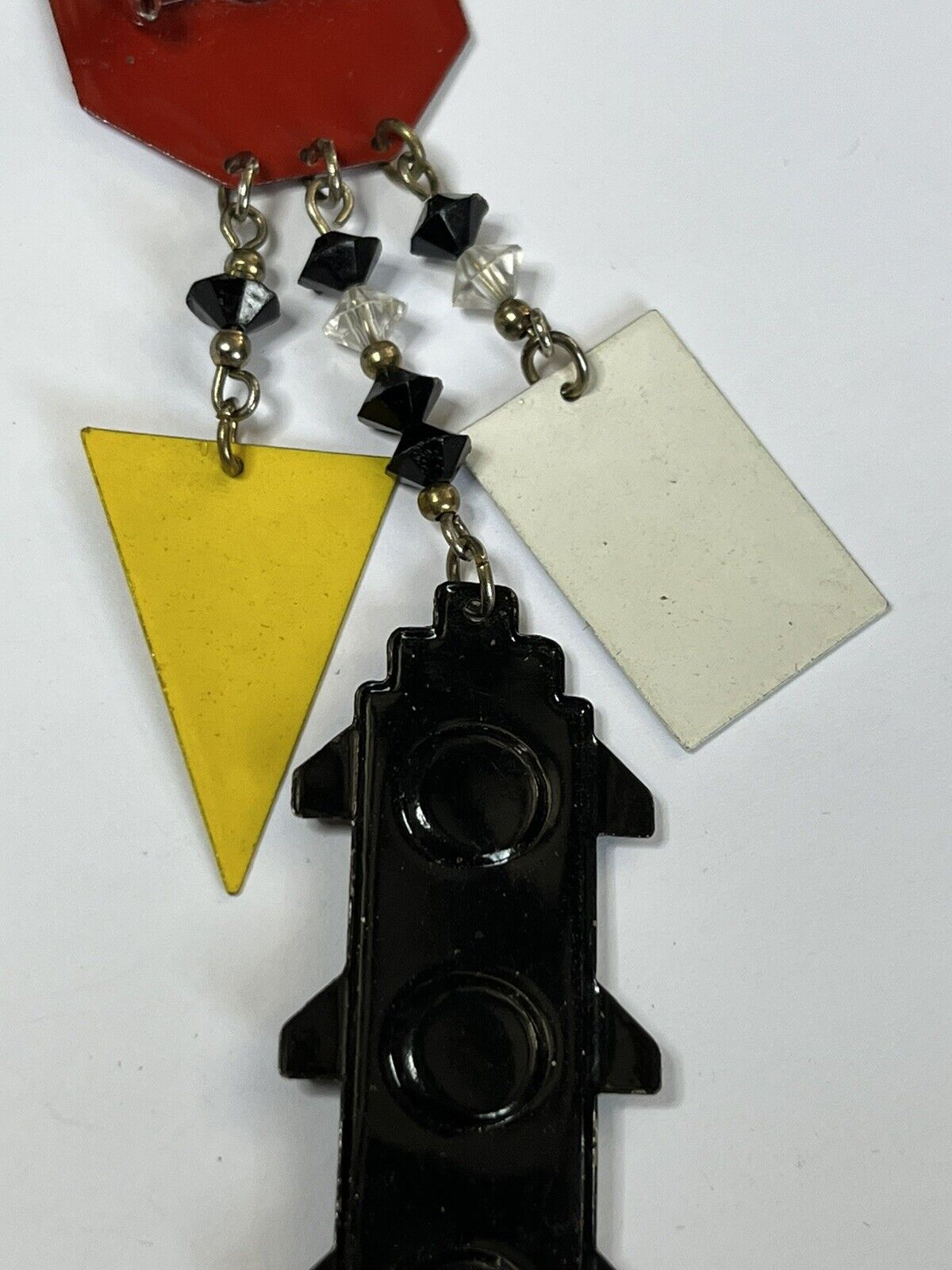 Vintage Metal Enamel Traffic Lights Statement Brooch