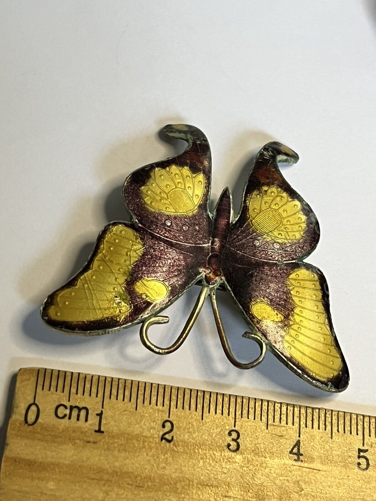 Vintage Yellow Purple Enamel Butterfly Brooch