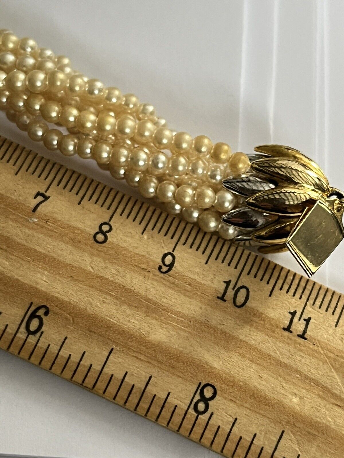 Vintage Multistrand Faux Pearl Black Enamel Front Clasp Necklace