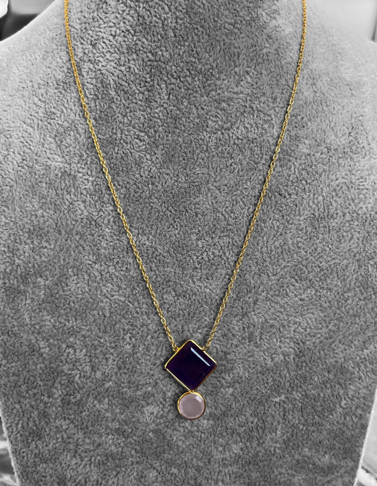 18k Gold Vermeil Amethyst Rose Quartz Necklace