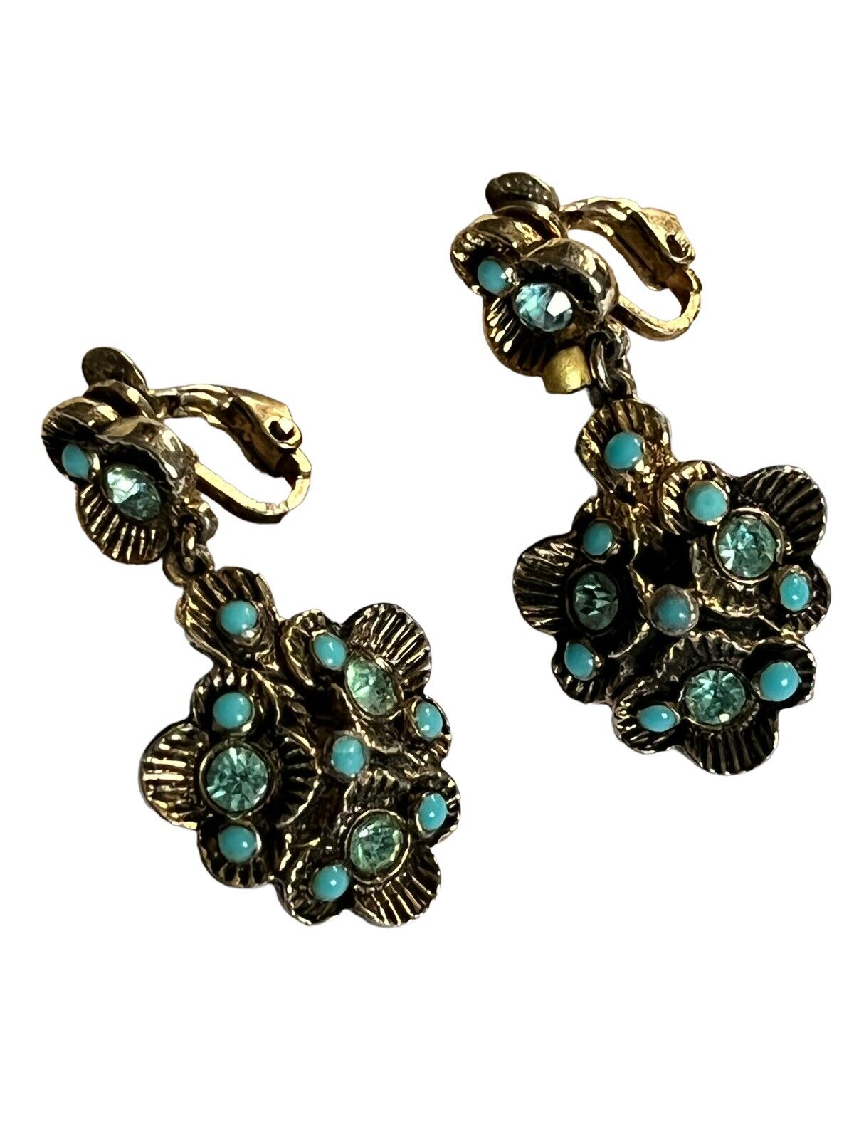 Vintage Jewelcraft Turquoise Stone Drop Clip On Earrings