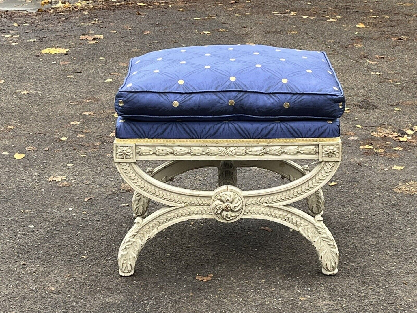 Country House Stool / Seat, Carved Frame, Lift Of Cushion