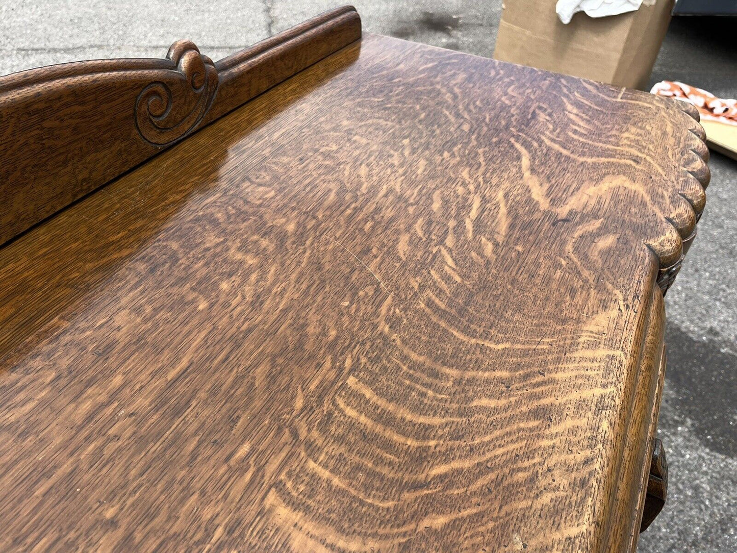 Art Deco Oak Sideboard. Circa 1930’s. Carved With Flowers . Lots Of Storage.