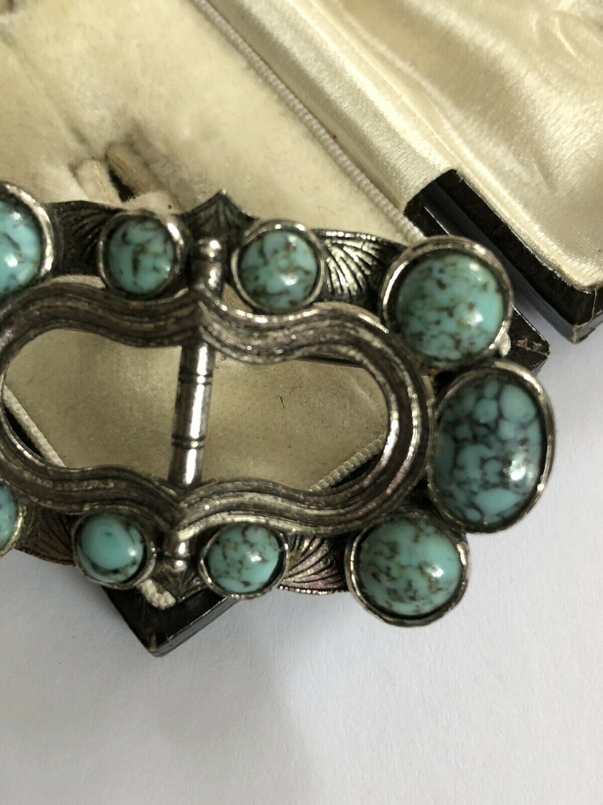 Vintage Silver Tone Faux Turquoise Brooch