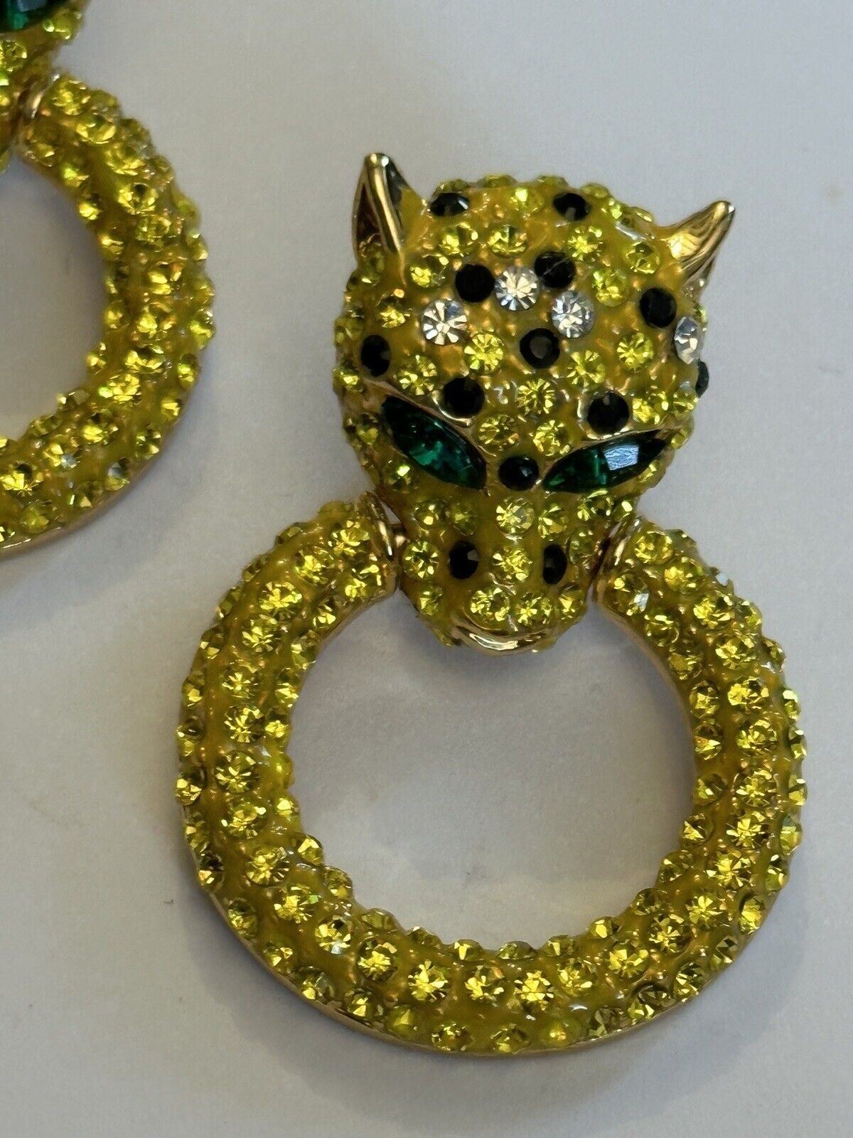 Vintage Butler And Wilson Yellow Diamanté Leopard Door Knocker Earrings