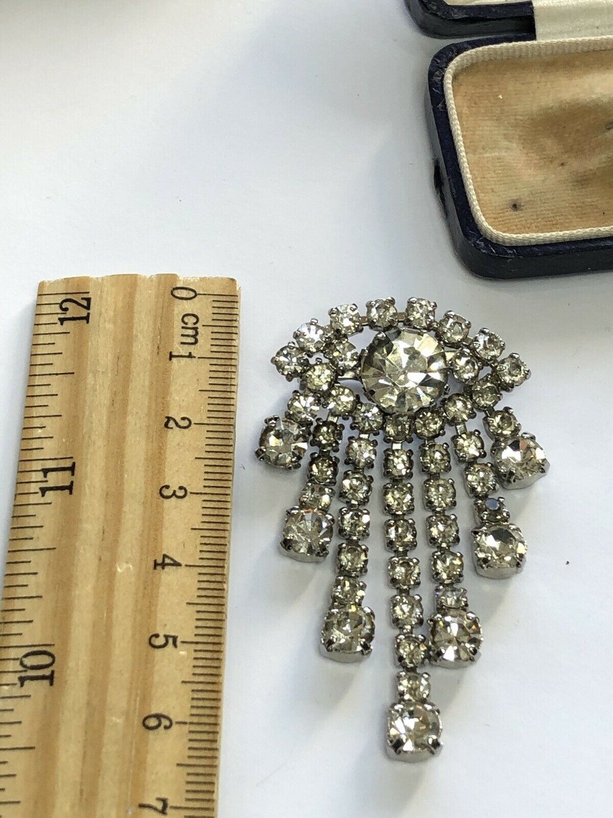 Vintage Silver Tone Paste Waterfall Drop Brooch