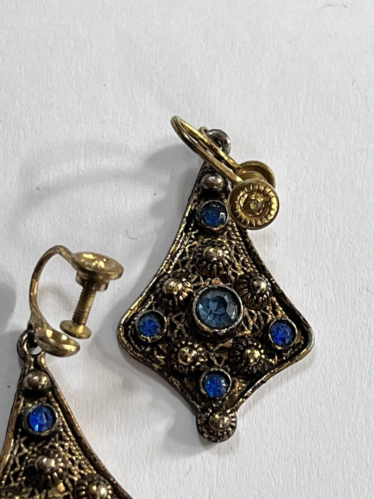 Vintage Czech Crystal Blue Screwback Earrings