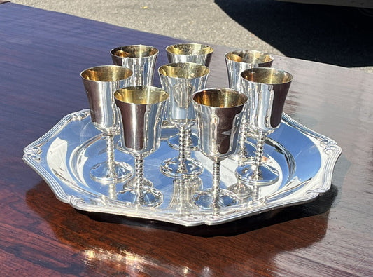 8 English Silver Plate Goblets & Silver Plate Tray