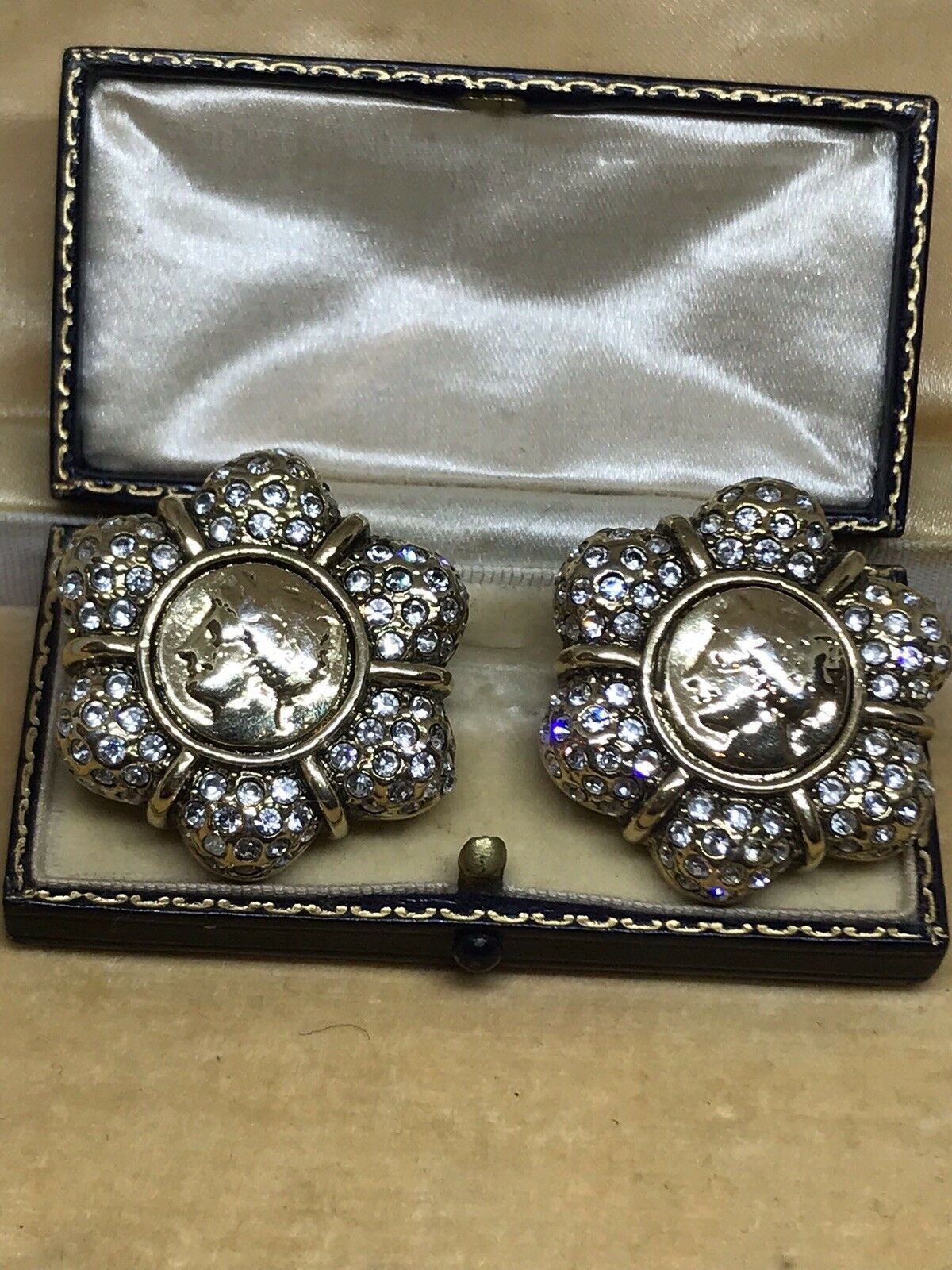 Vintage Diamanté Statement Clip On Earrings