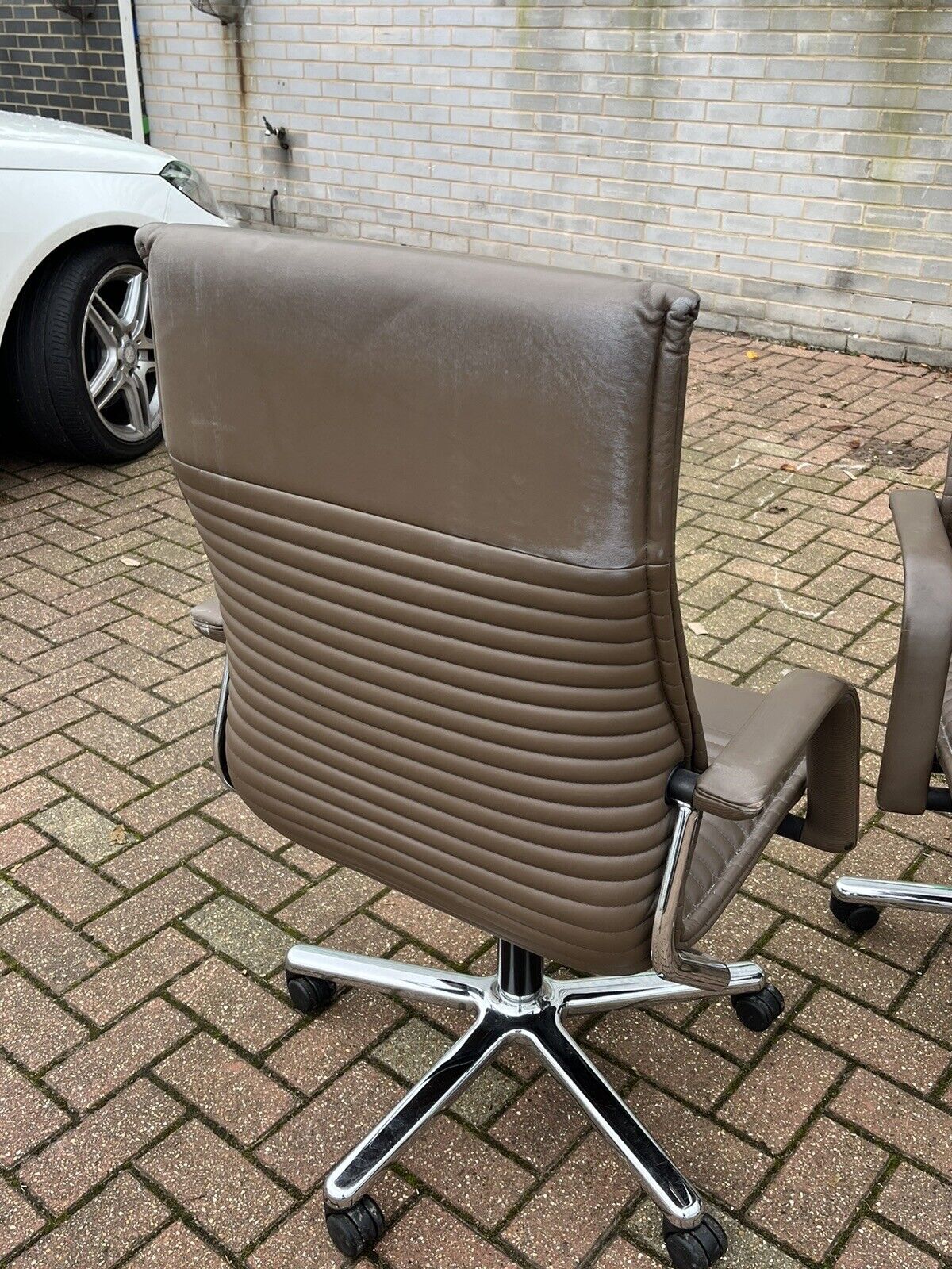 Brown Leather & Chrome Swivel Desk Chairs. Set Of 2
