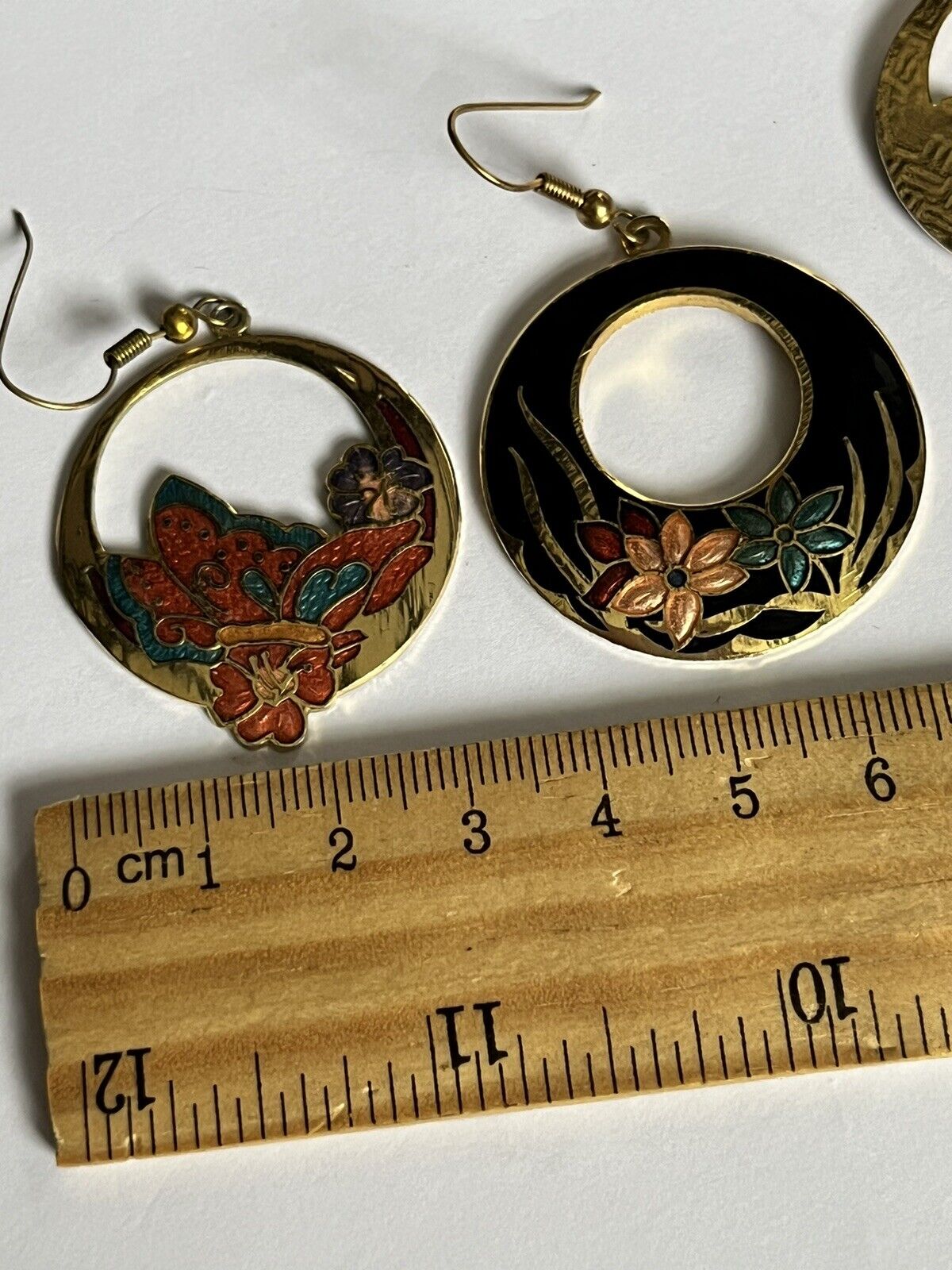 Vintage Enamel Hoop Drop Earrings Set Of Two