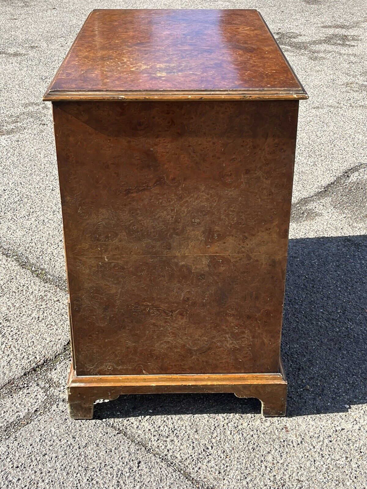 Burr Walnut Kneehole Desk. With Brass Handles And On Bracket Feet