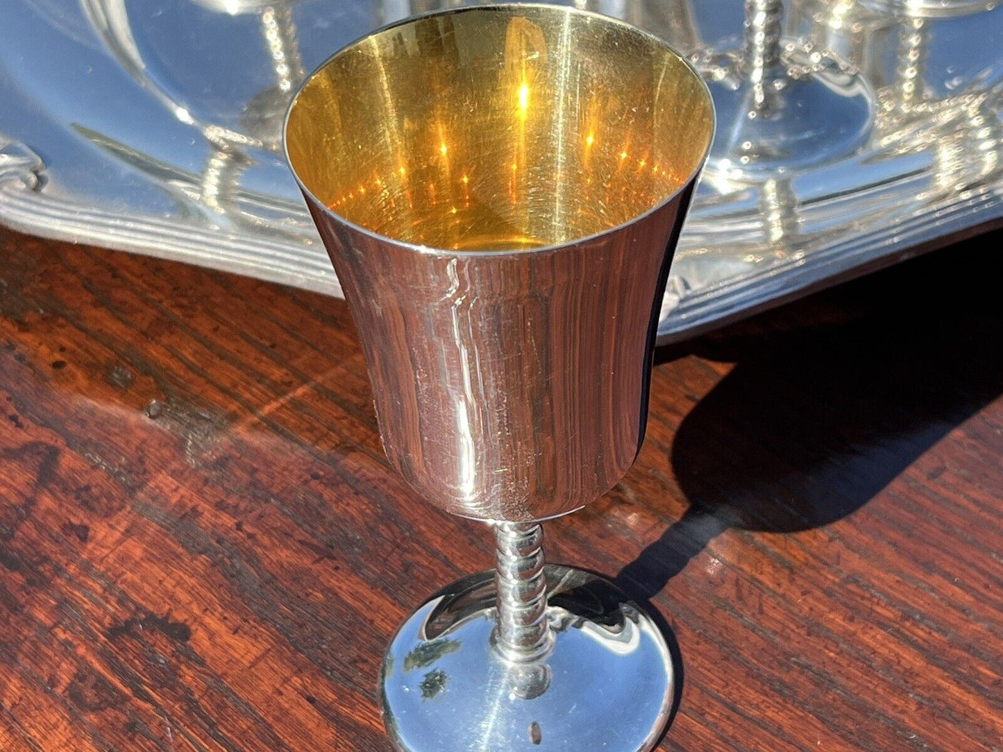 8 English Silver Plate Goblets & Silver Plate Tray
