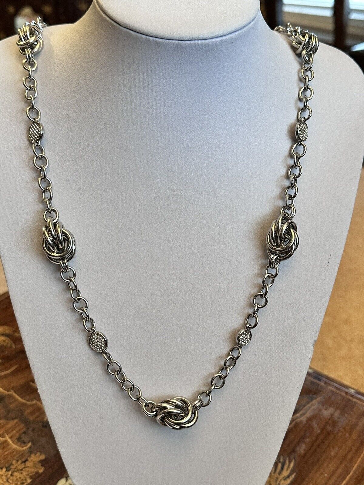 Vintage Silver Tone Red Hearts Diamanté Pendant Necklace