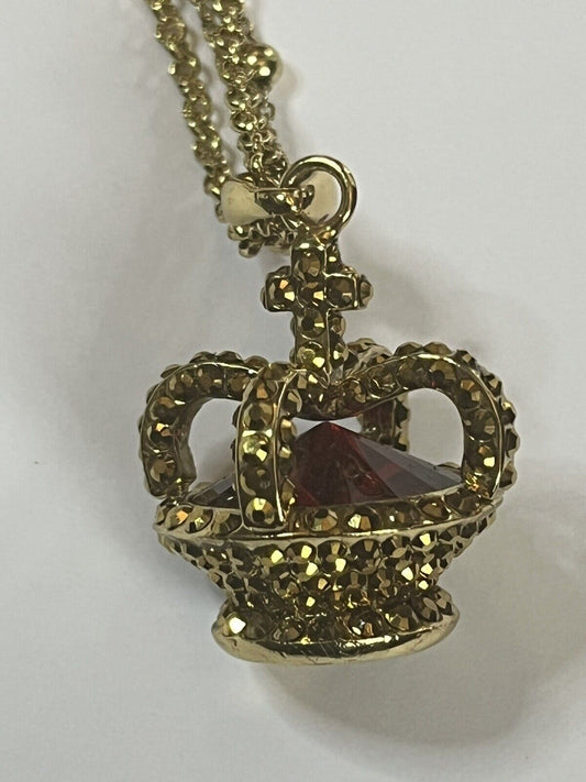 Butler And Wilson Gold Tone Diamanté Red Stone Crown Necklace