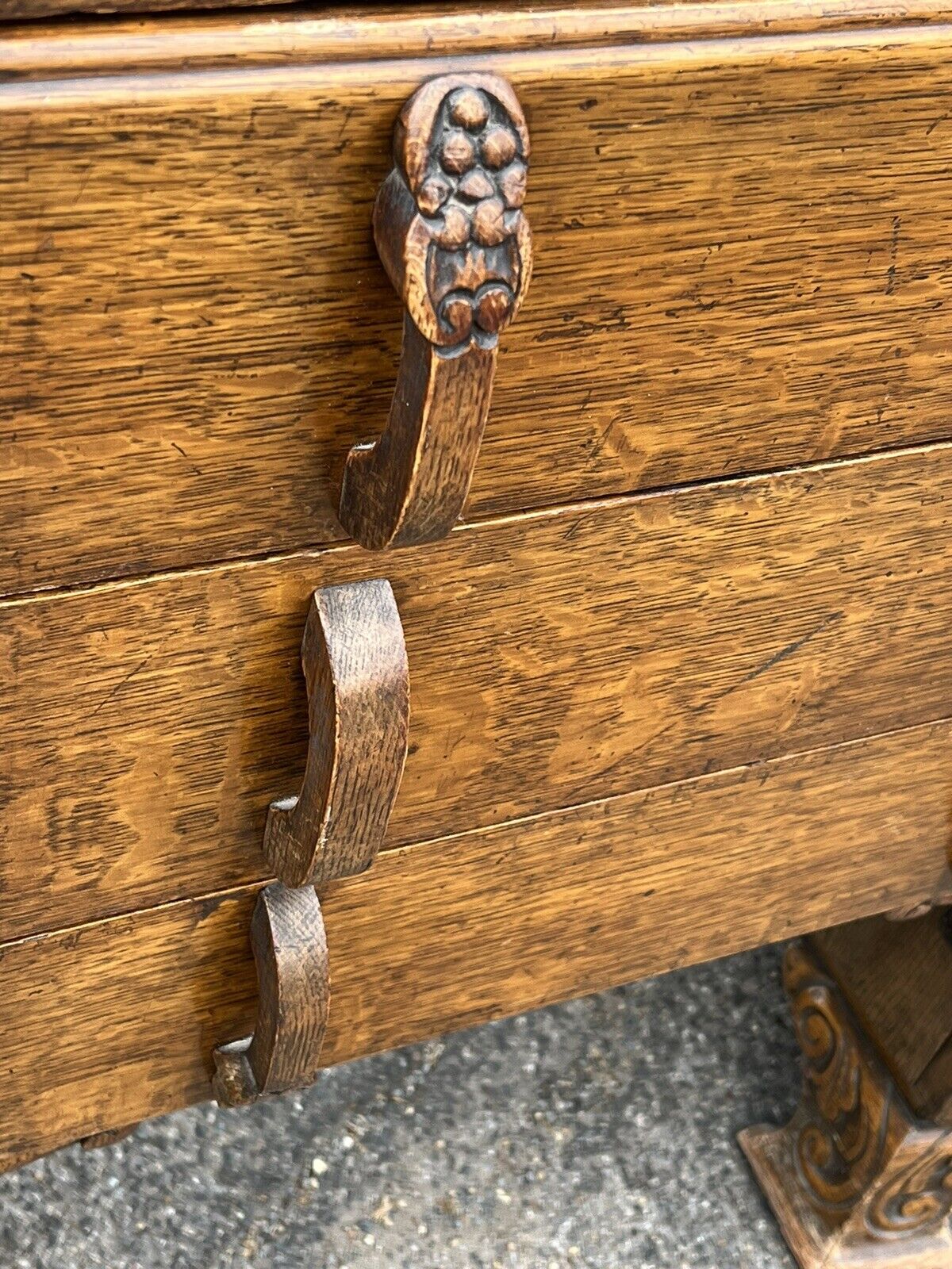 Art Deco Oak Sideboard. Circa 1930’s. Carved With Flowers . Lots Of Storage.