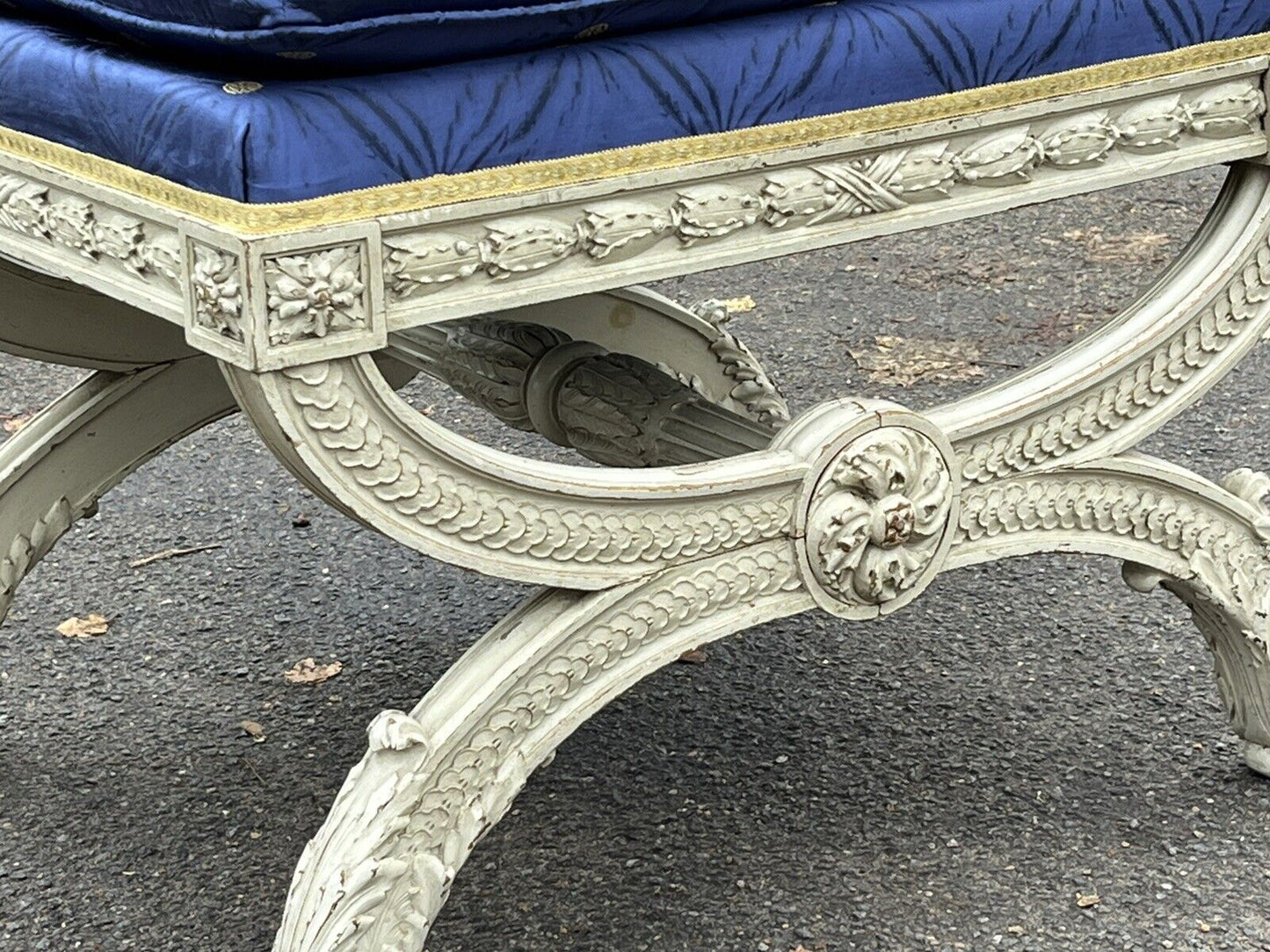 Country House Stool / Seat, Carved Frame, Lift Of Cushion