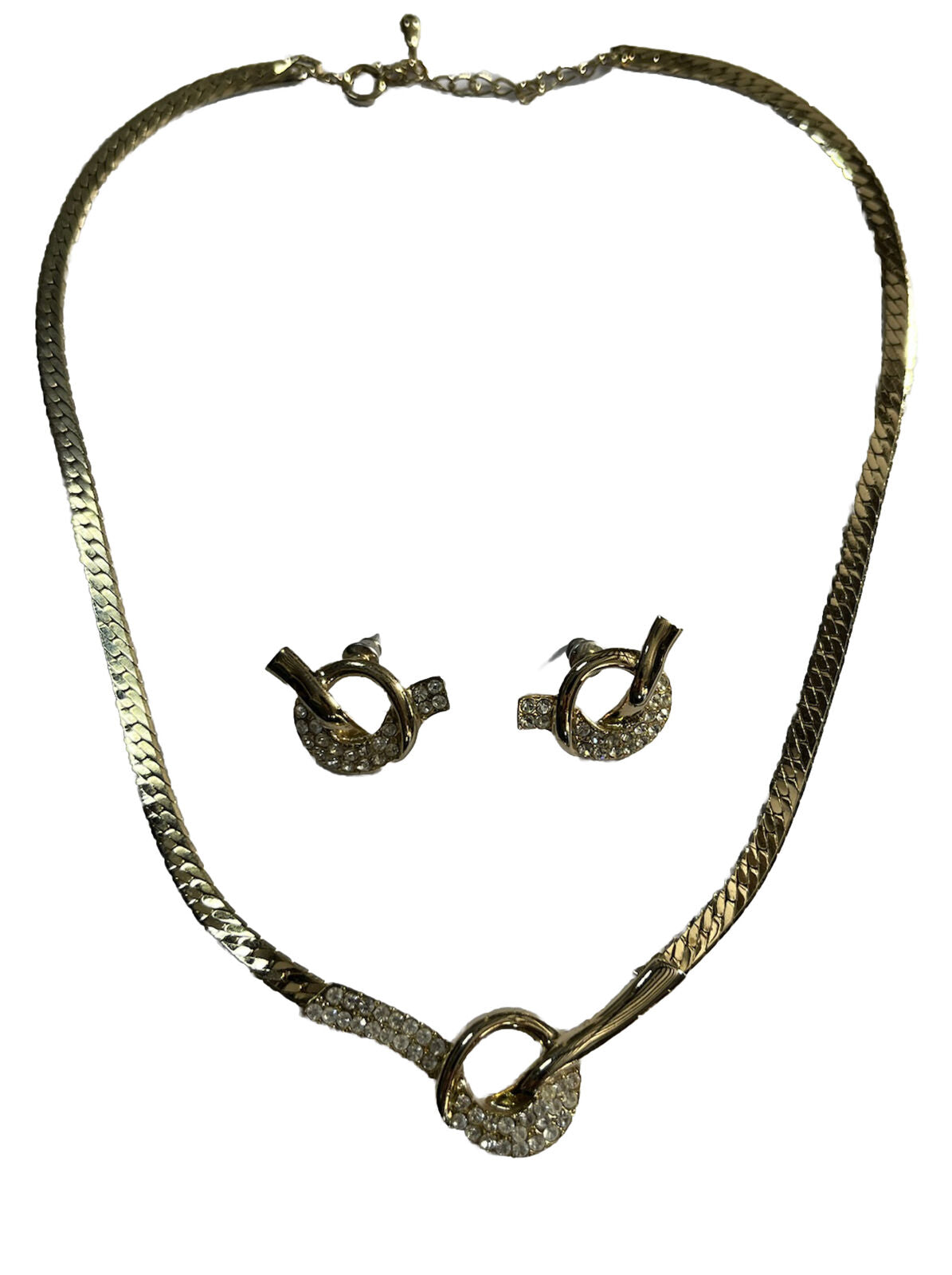 Vintage Pierre Cardin Signed Gold Plated Diamanté Necklace Earring Set