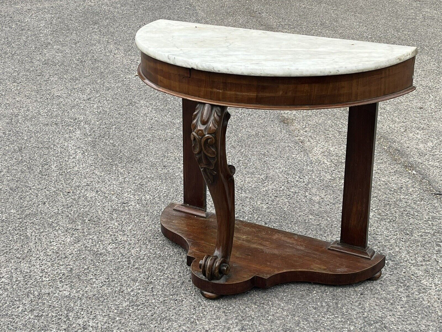 Victorian Half Round Hall Table With Marble Top