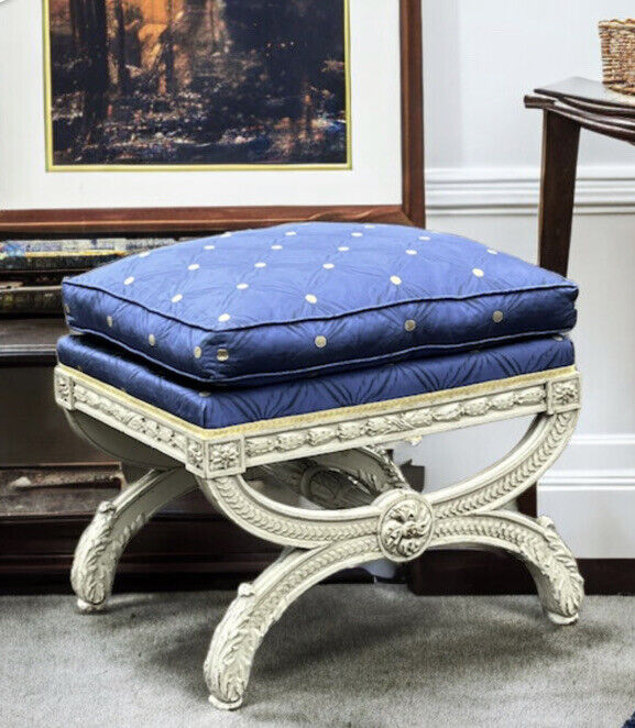 Country House Stool / Seat, Carved Frame, Lift Of Cushion