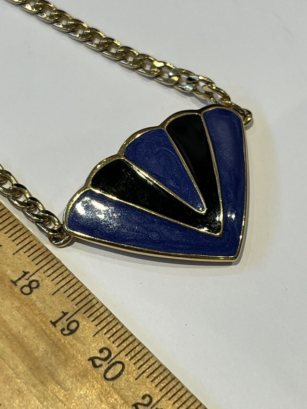 Vintage Gold Plated Blue Black Enamel Signed Necklace