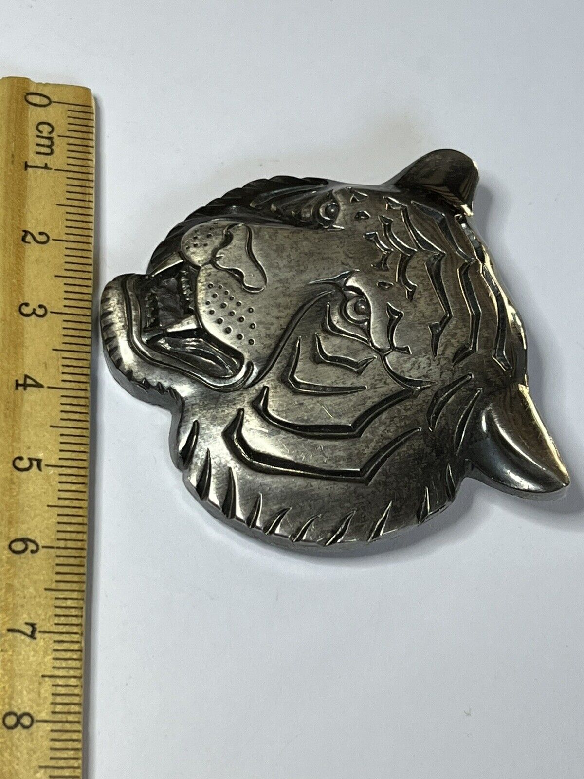 Vintage Large Statement Silver Tone Tiger Brooch