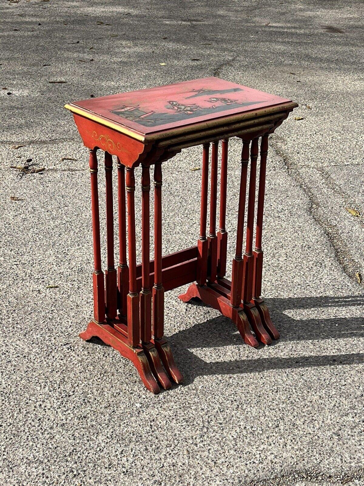 Edwardian Red Lacquered & Japanned Nest Of Tables