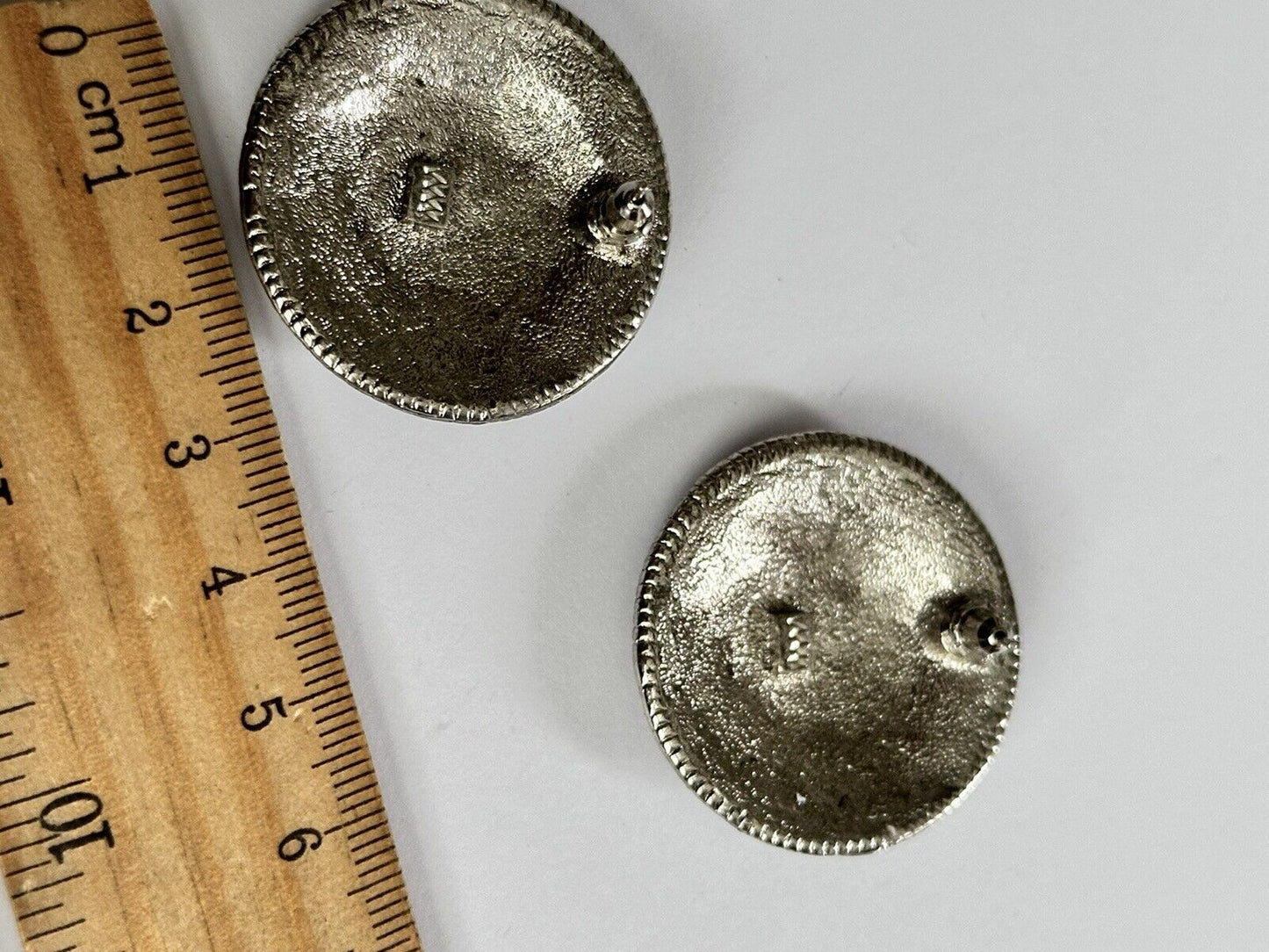 Vintage 1980s Cathy And Marsha For Catherine Stein Silver Tone Disk Earrings