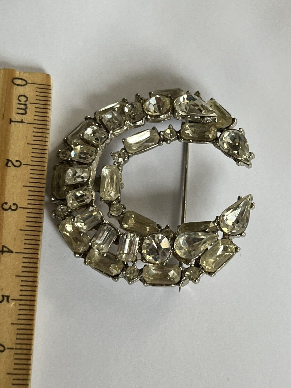 Vintage Paste Moon Crescent Statement Brooch