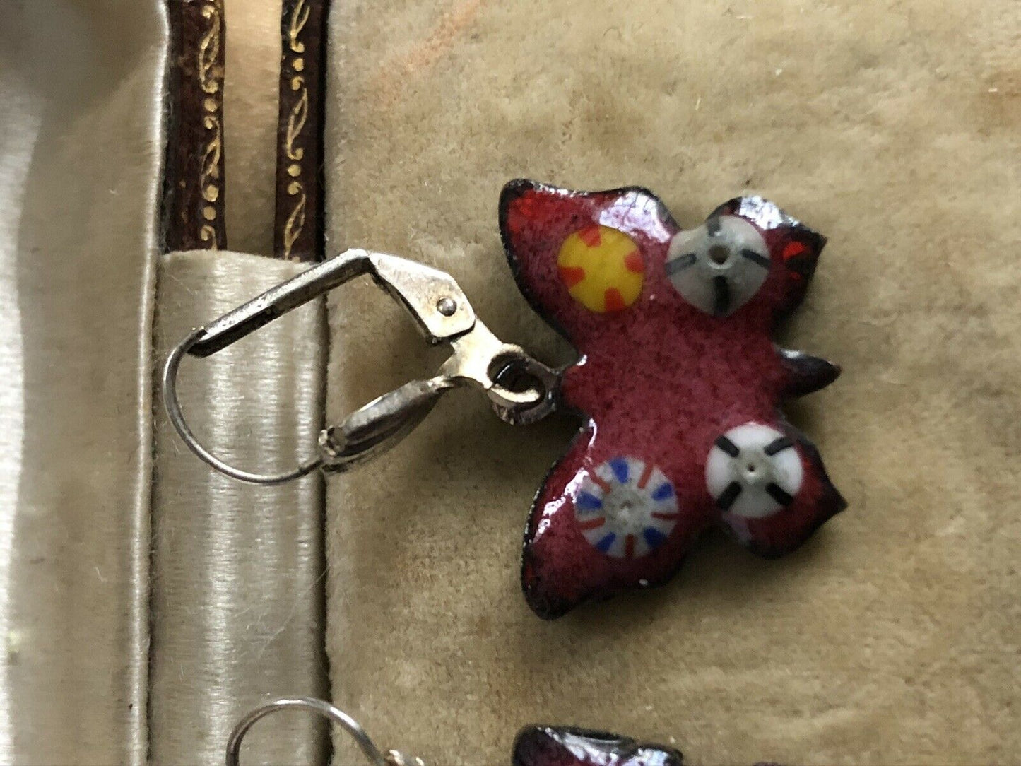 Vintage Red Enamelled Butterfly Earrings