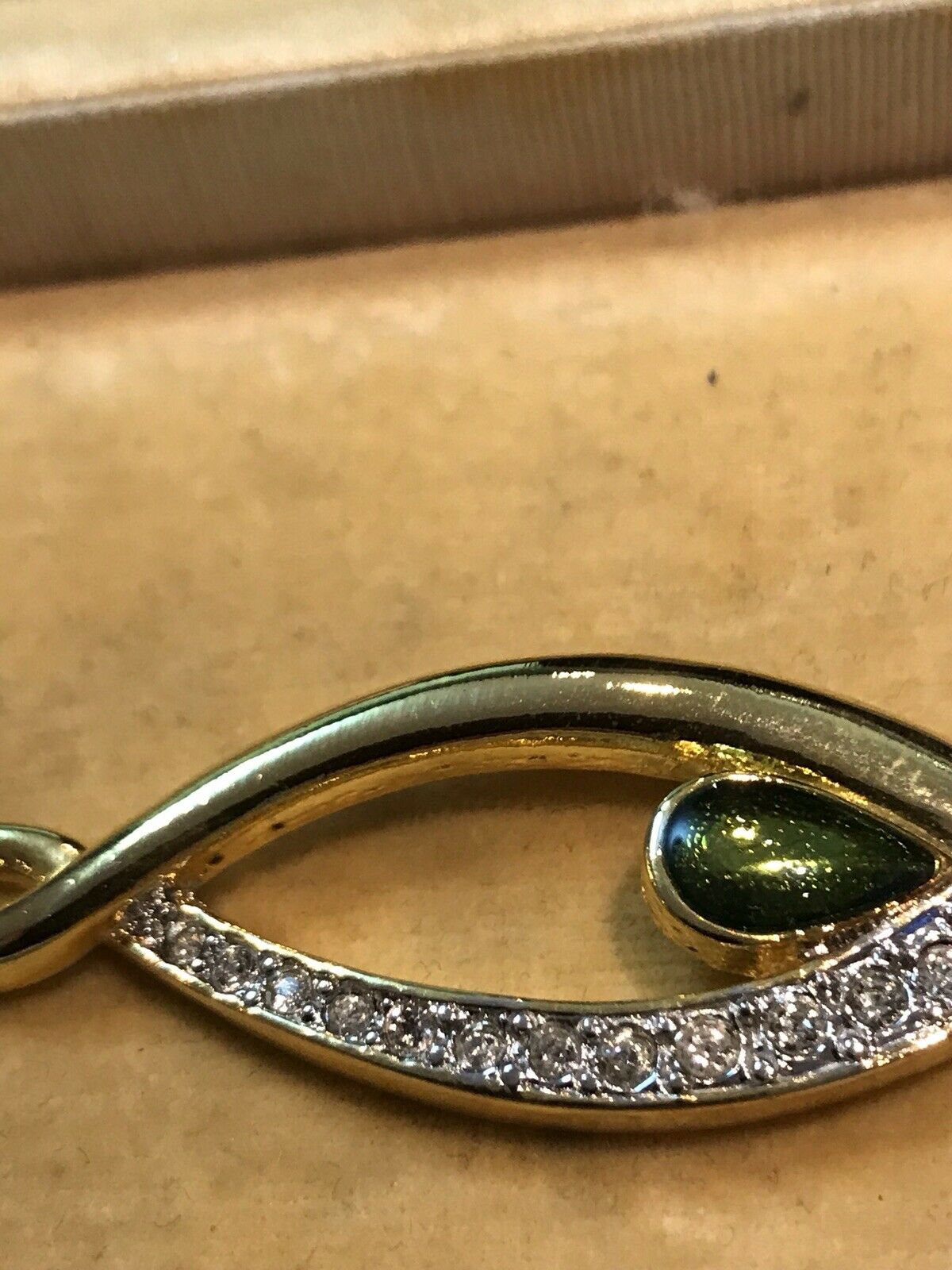 Vintage 1980s Statement Diamanté Green Enamel Drop Clip On Earrings