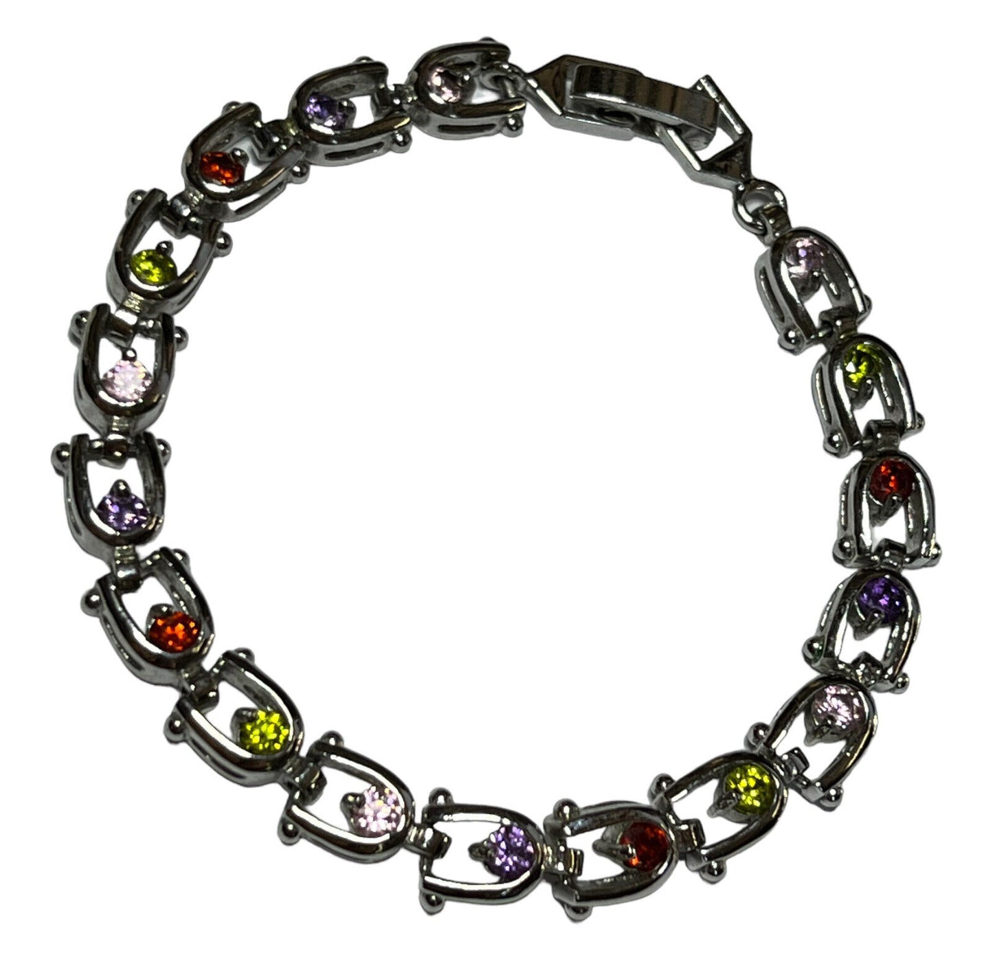 Vintage Silver Tone Multicoloured Diamanté Adjustable Tennis Bracelet