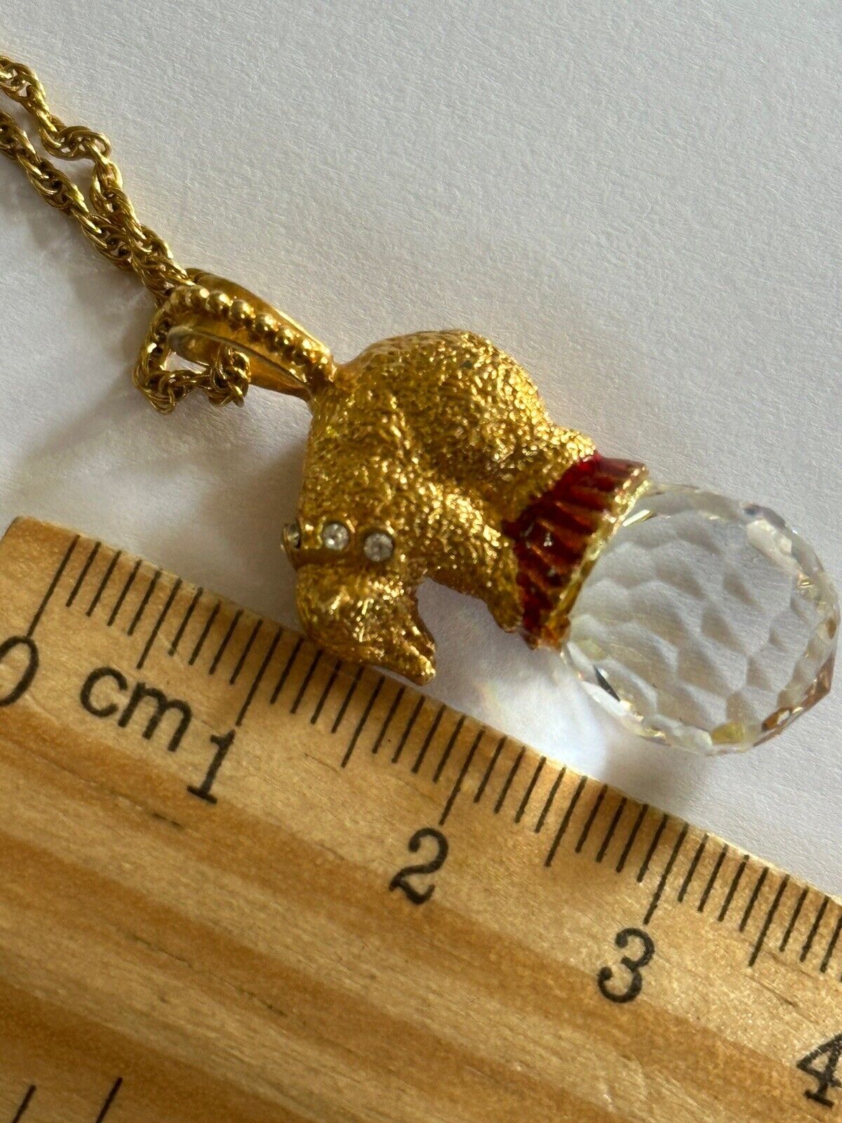 Vintage Gold Tone Polar Bear On Ball Enamel Diamanté Pendant Necklace