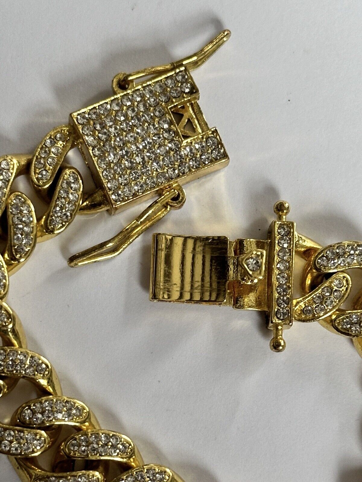 Vintage 1980s Gold Plated Diamanté Link Substantial Bracelet With Safety Catches