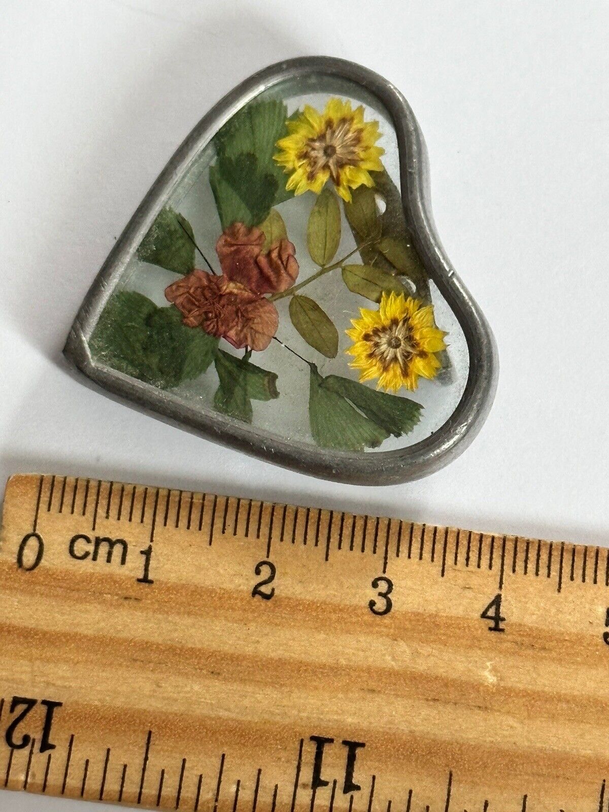 Vintage Dried Flower Heart Brooch