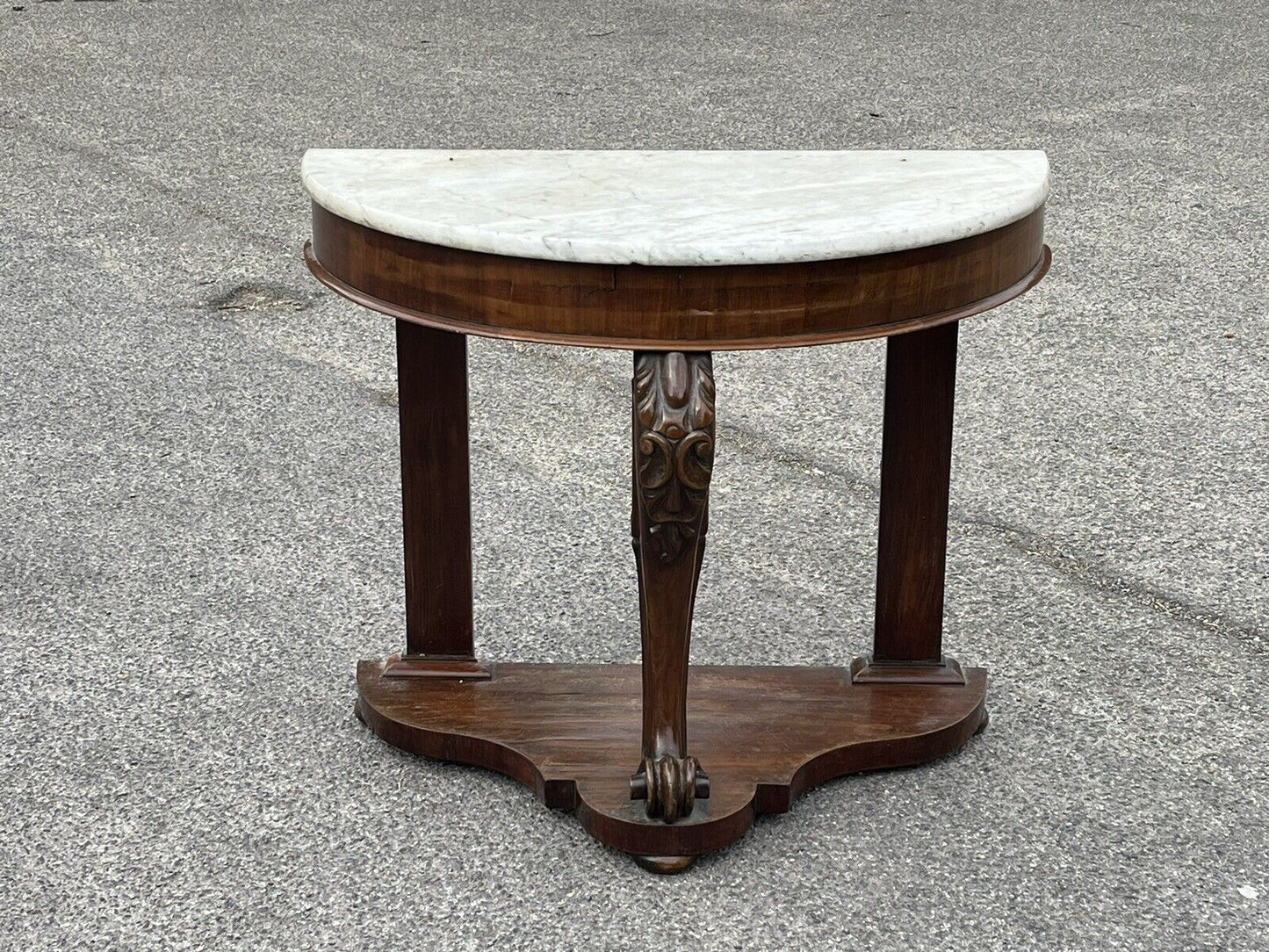Victorian Half Round Hall Table With Marble Top