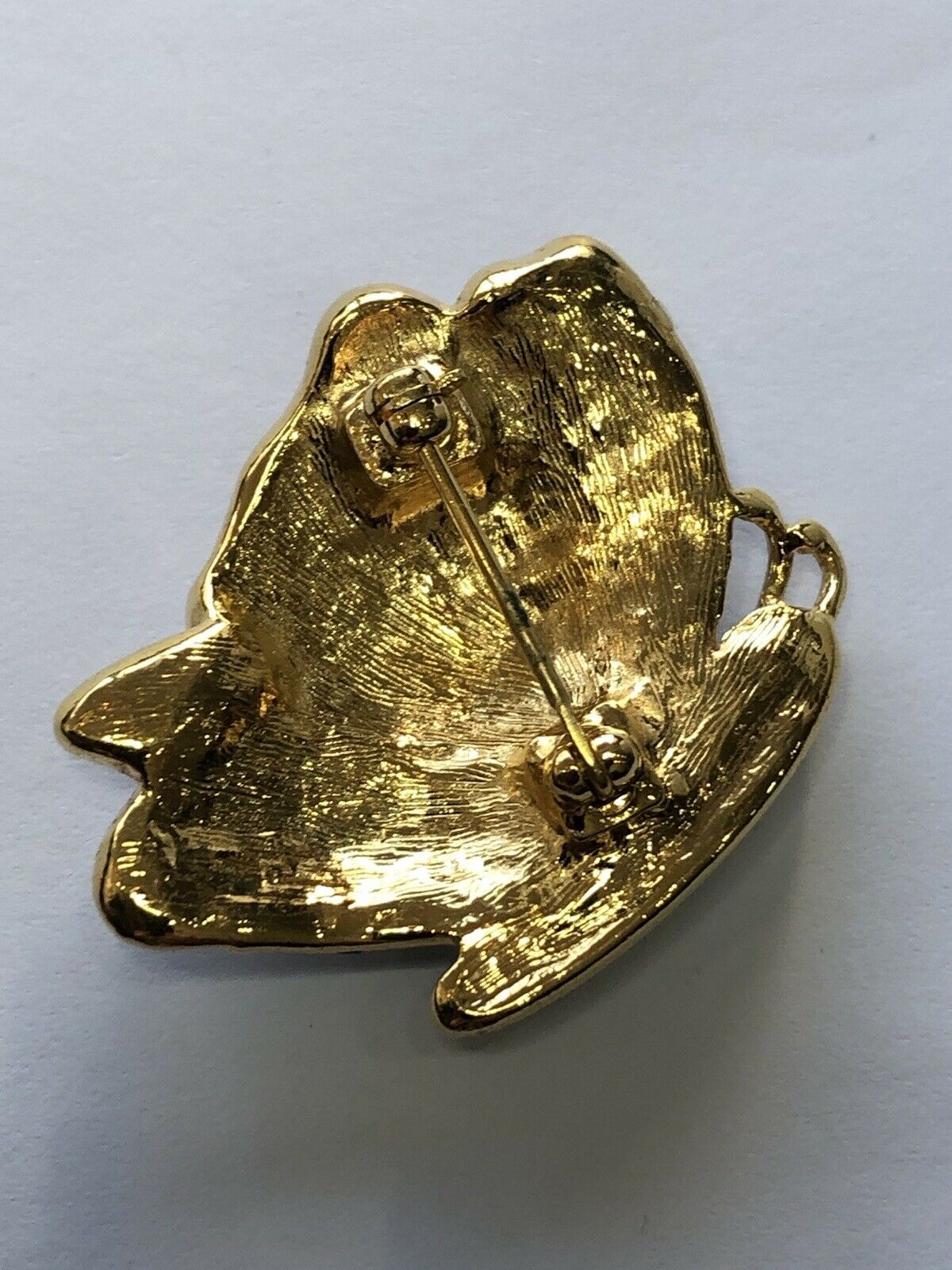 Vintage Gold Tone Butterfly Blue Diamanté Brooch