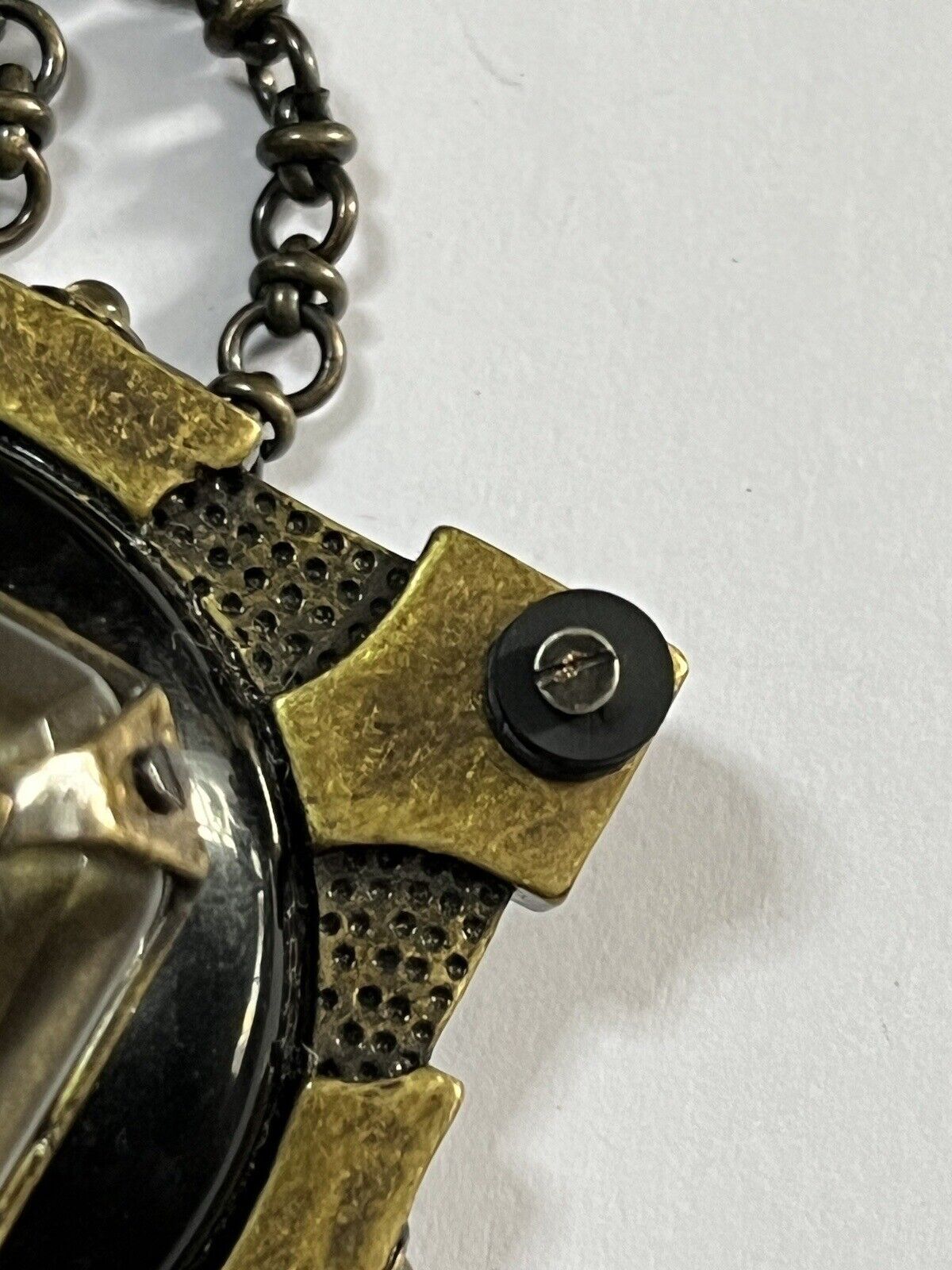 Vintage Statement Unique Metal Glass Brutalist Long Length Pendant Necklace