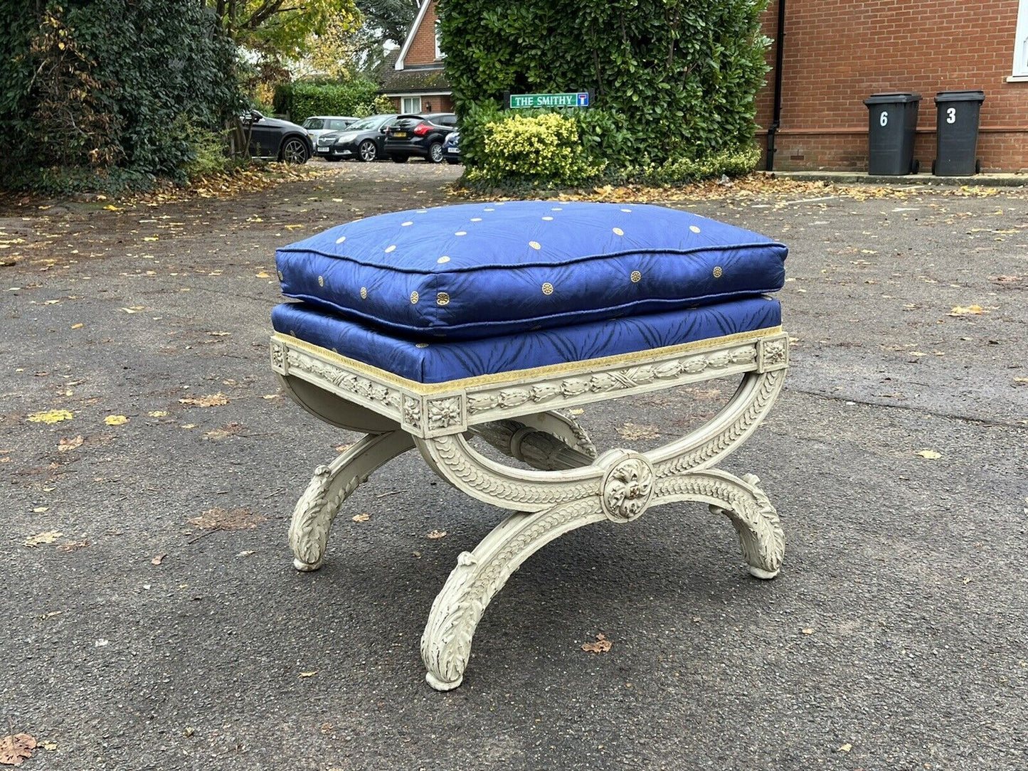 Country House Stool / Seat, Carved Frame, Lift Of Cushion